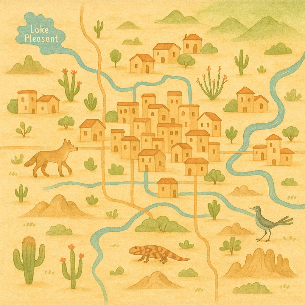 Arizona indoor playgrounds illustrated map background